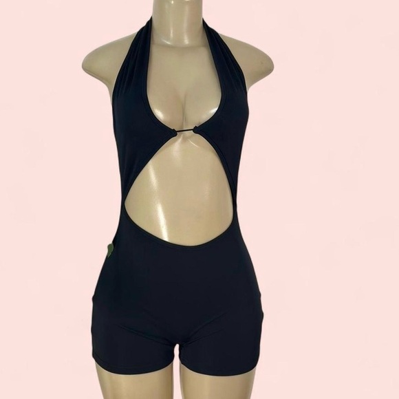 Chic Black Halter Cutout Romper - Picture 1 of 4
